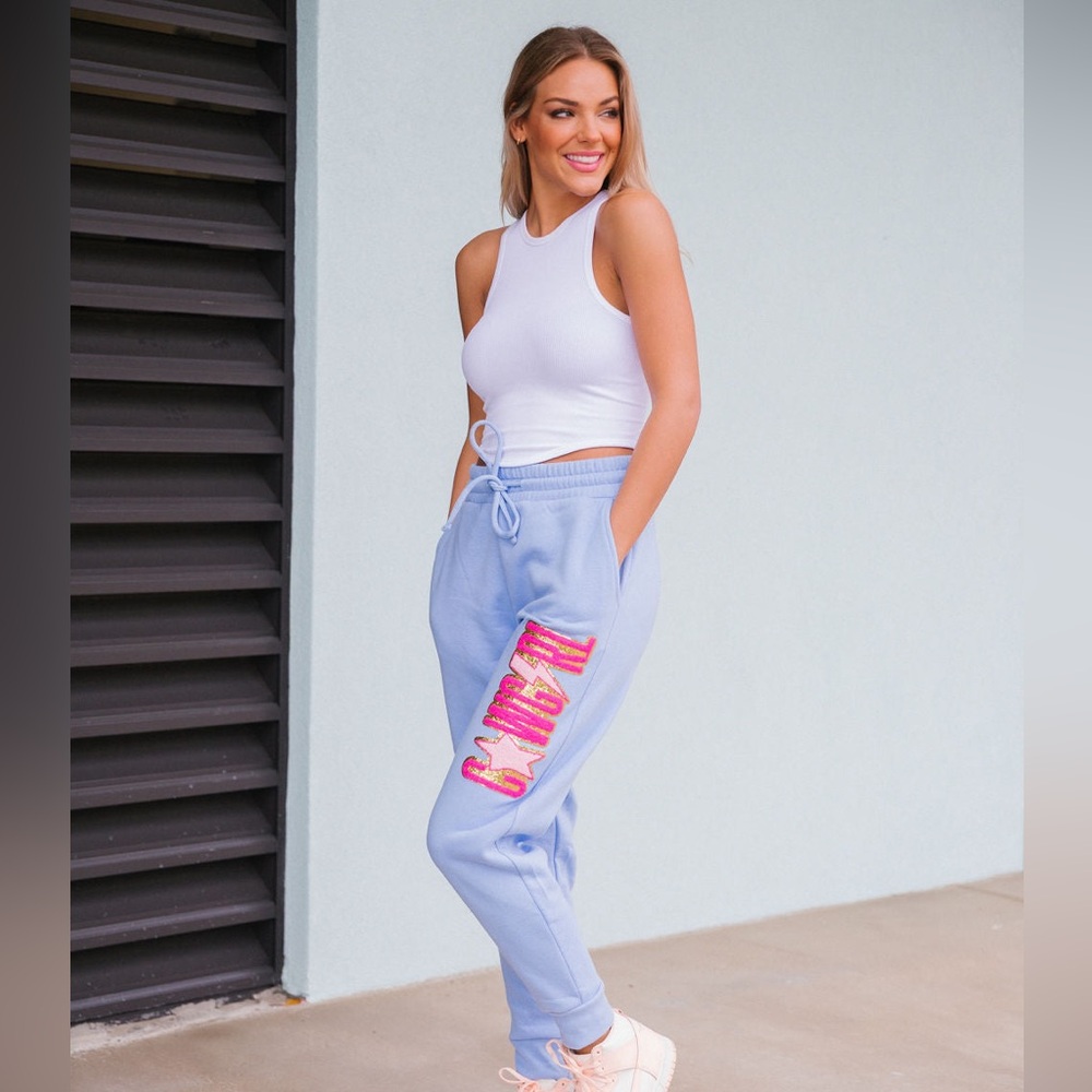 Judith March Sky Blue Joggers with Pink Details LIKE NEW